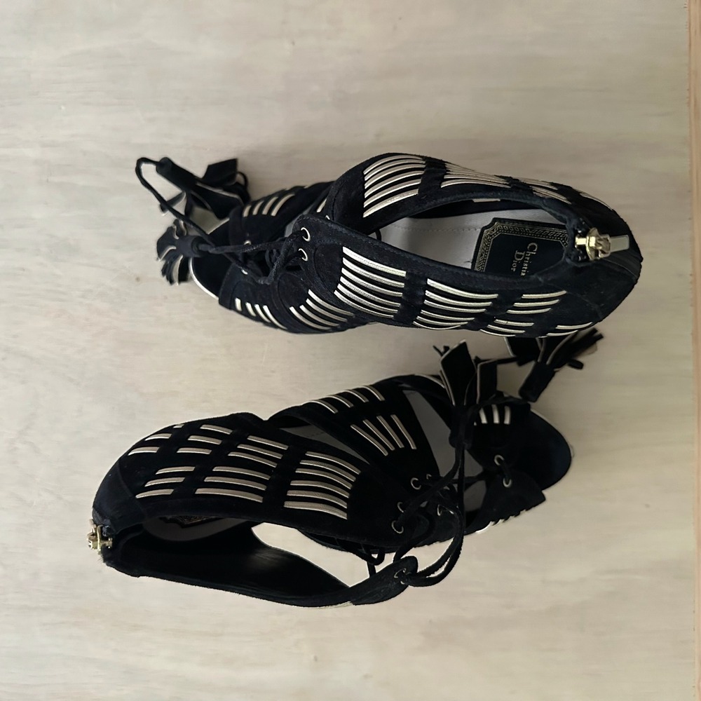 Christian Dior Heels Womens 39.5 Black Suede Lace Up Cage Stiletto Sandals Italy - Picture 8 of 8